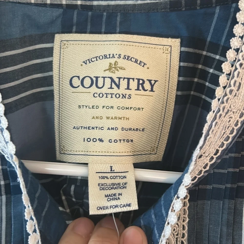 NWT Vintage Victoria's Secret Country Cottons Blue Plaid Nightgown Size L
